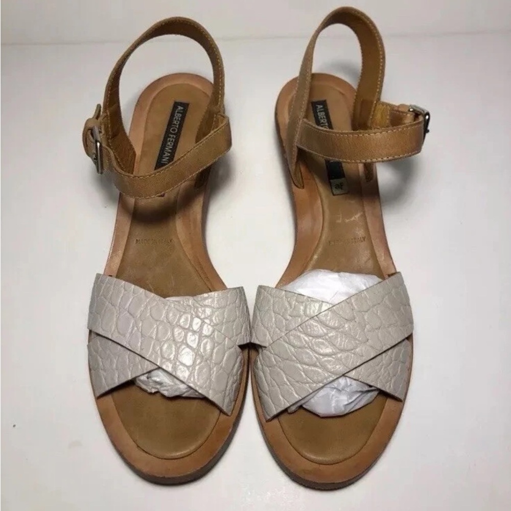 Alberto Fermani Tan and Cream Sandals with Criss Cross 10/ 41